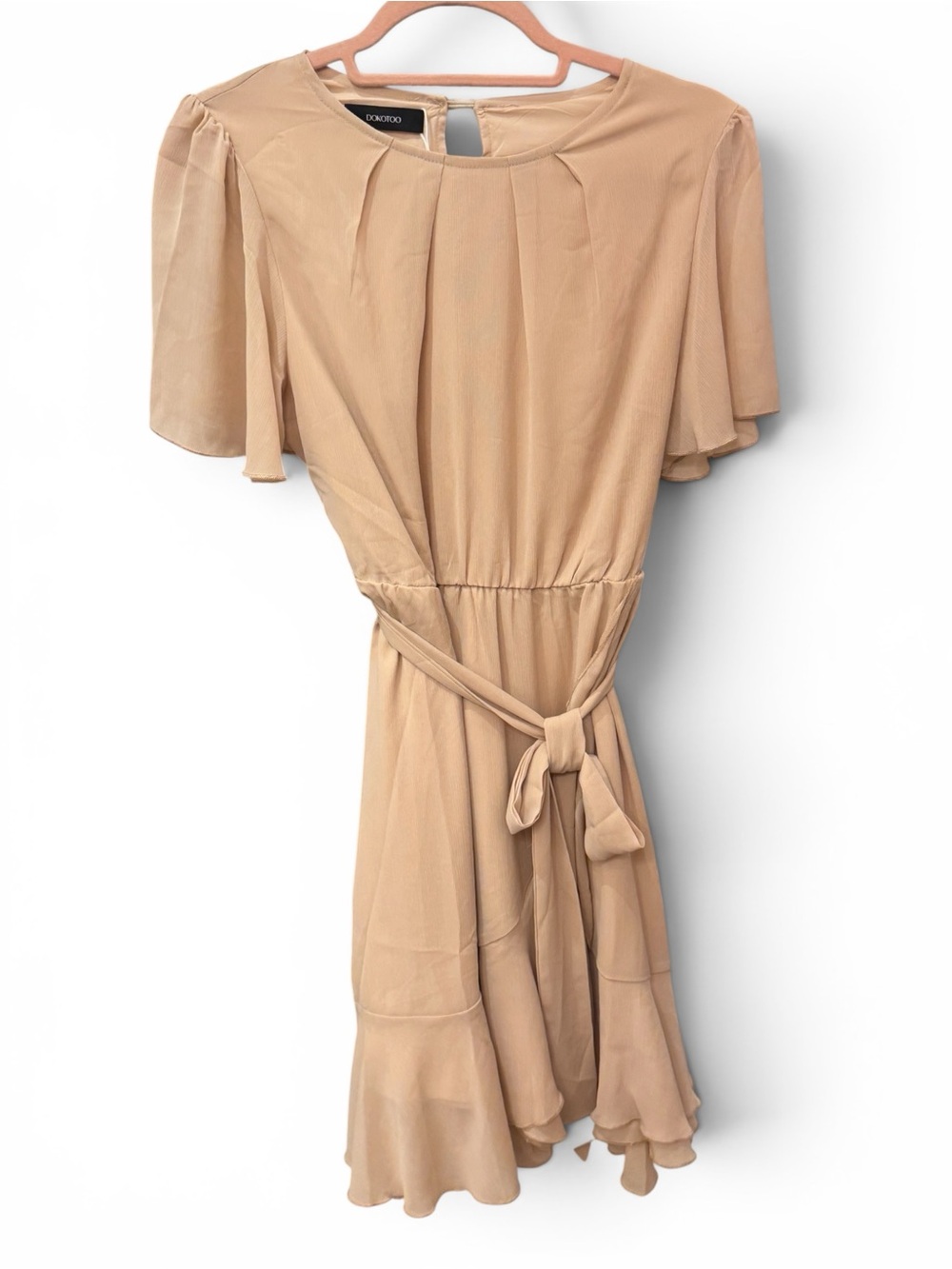 Chiffon Tie-Waist Midi Dress in Beige